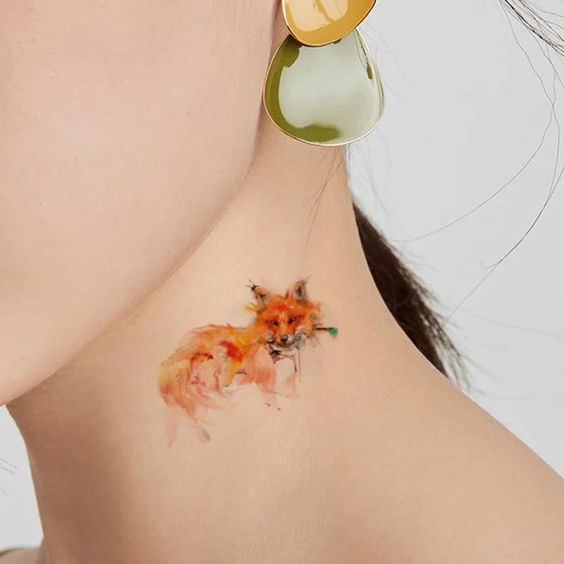 Waterproof Temporary Tattoo Sticker Color Fox Flower Design Fake Tattoos Flash Tatoo Arm Hand Chest Neck Body Art for Women Men