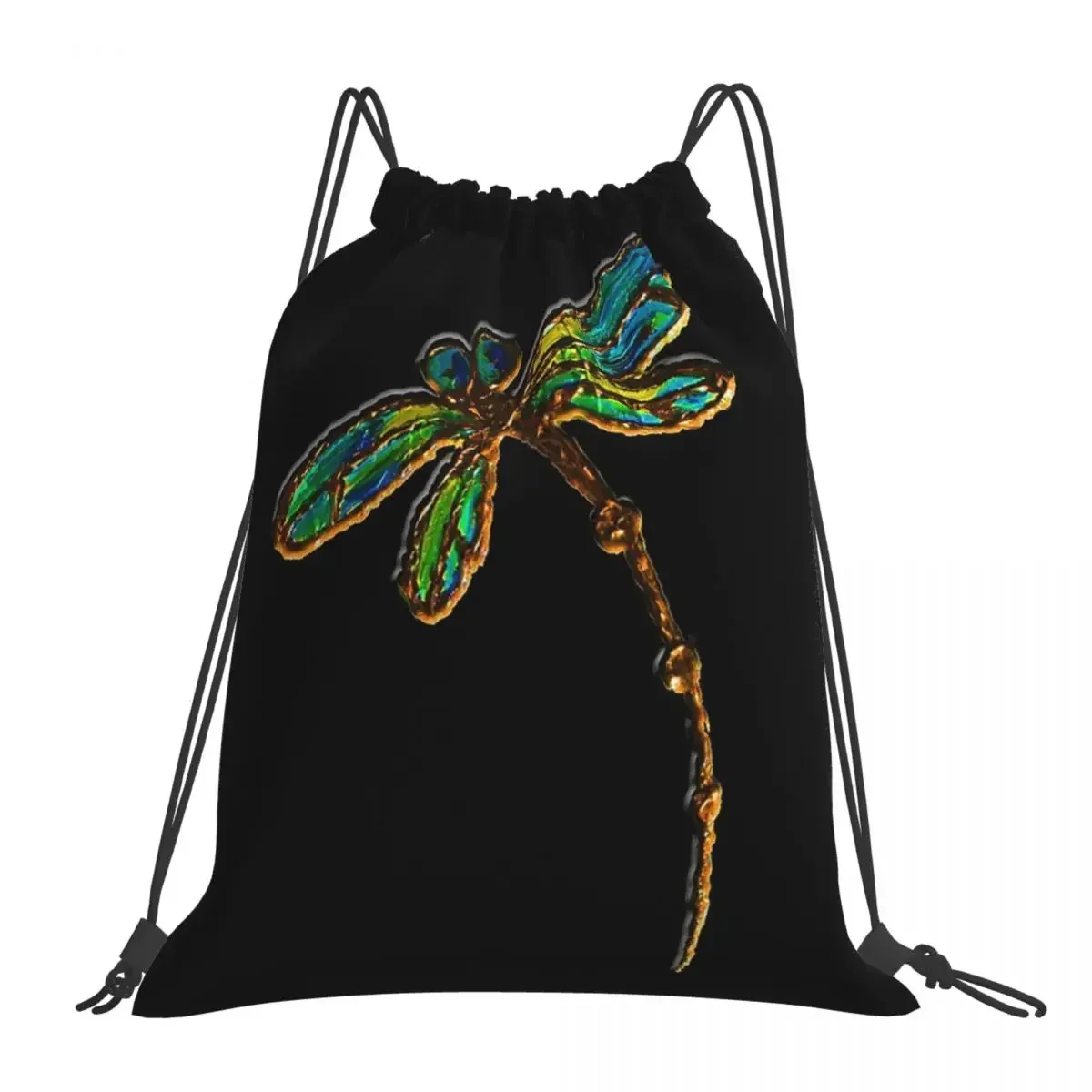 Electric Green Gold Dragonfly Backpacks Portable Drawstring Bags Drawstring Bundle Pocket Sports Bag BookBag For Travel School