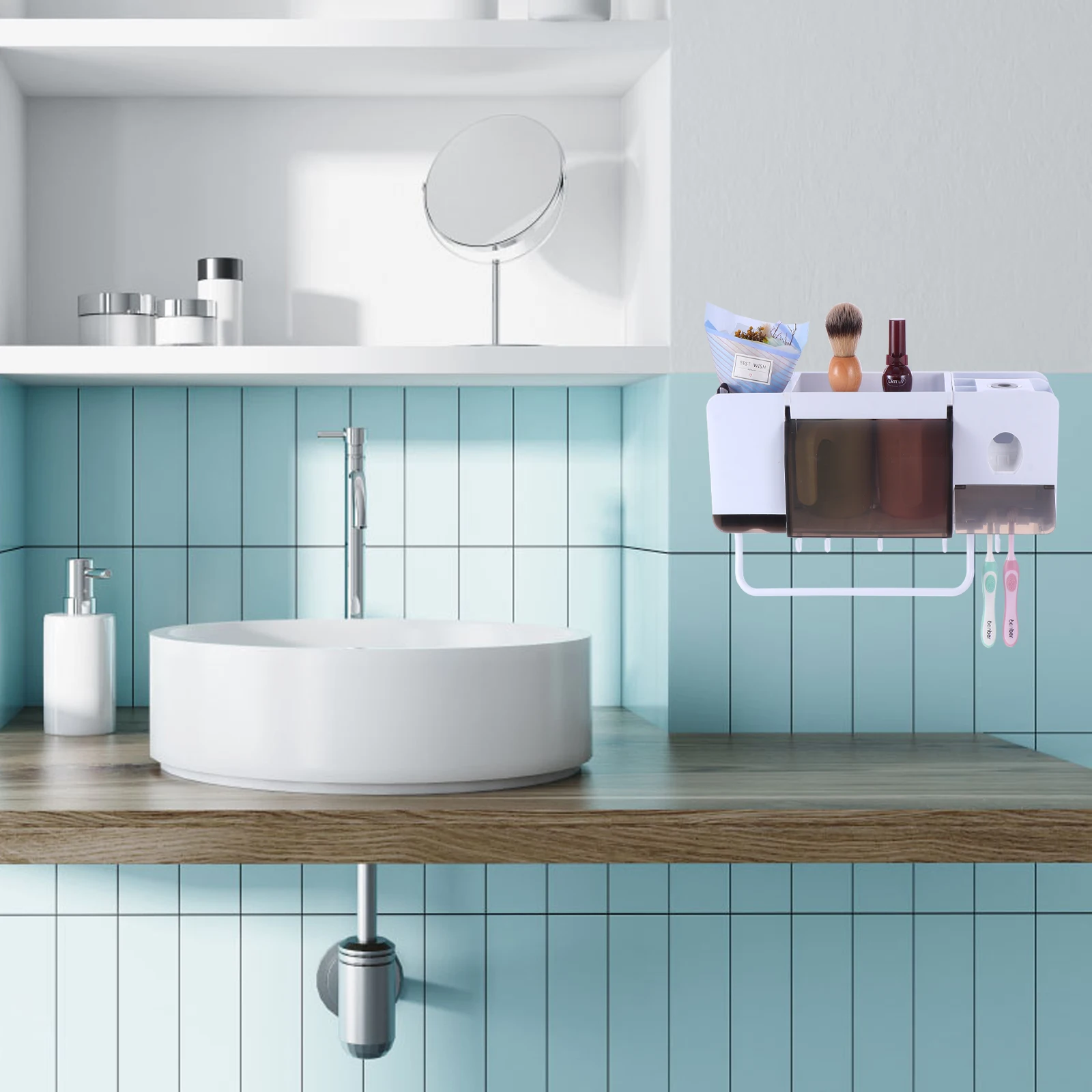 

Toothbrush Holder Set Space-Saving Bathroom Organizer Rack Waterproof Storage for Toothbrushes Toothpaste No Drill