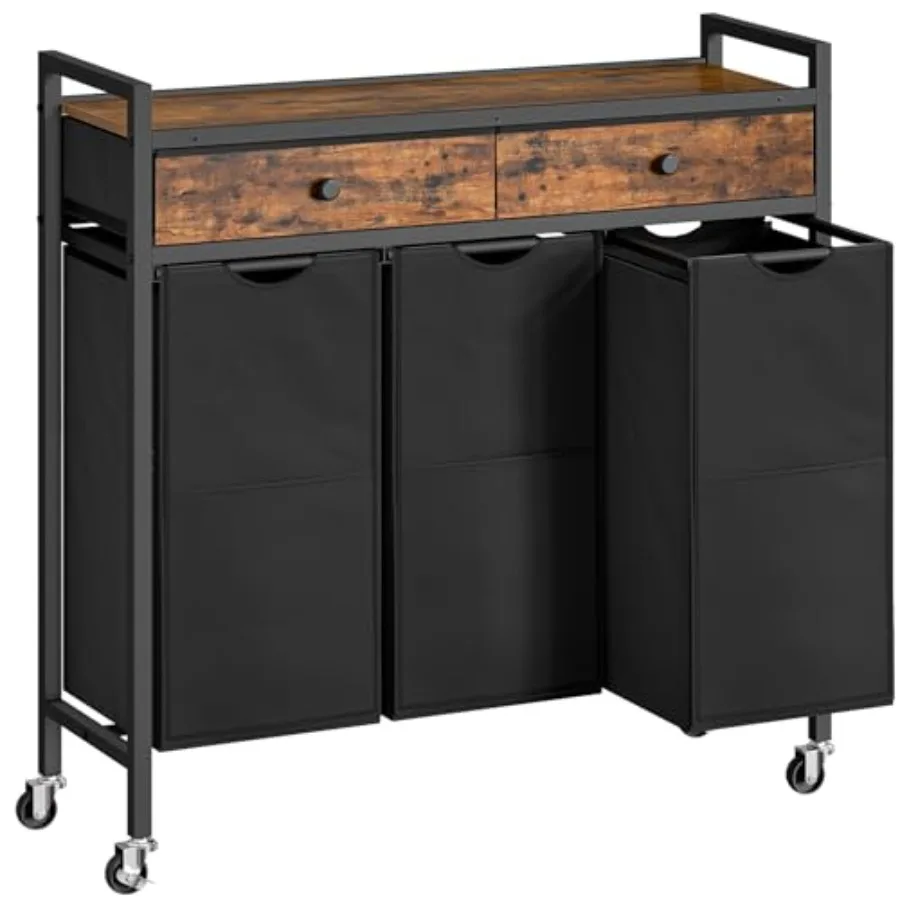 

Laundry Sorter 3 Section 130L Laundry Hamper with 2 Drawers Rolling Laundry Basket Pull-Out and Removable Laundry Bags for Laun