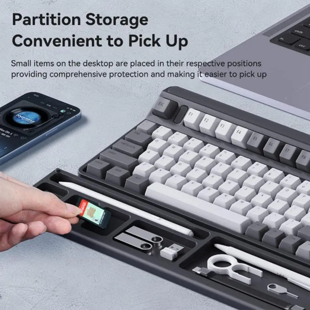Pc Keyboard Wrist Ergonomic Keyboard Wrist Cushion with Anti-slip Base Multi-compartment Storage Box Pc Accessories Holder Black