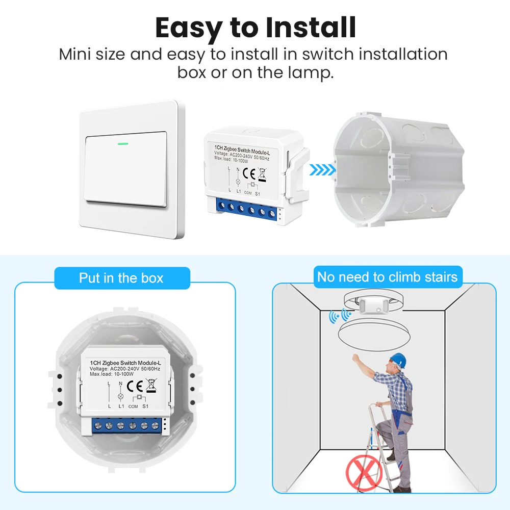 AVATTO 1/2/3 Gang Tuya Zigbee Light Switch Module No Neutral Wire, 2 Way Control DIY Smart Breaker Works with Alexa Google Home