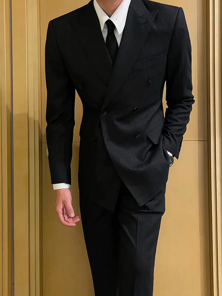 

Men's Casual Double-Breasted Suit Jaet Autumn Busin Formal Lapel Outerwear Comfortable Loose Fit Anti-Wrinkle Polyester ...