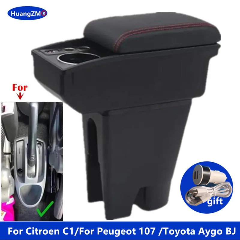 

Car Armrest Box For Citroen C1 For Peugeot 107 Toyota Aygo BJ double-layer Central storage Box Interior Retrofit Car Accessories