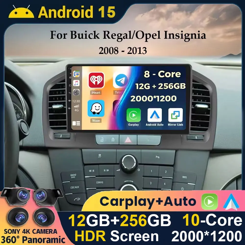 

Android 15 Carplay Auto WIFI+4G For Buick Regal Opel Insignia 2009 2010 2011 2012 2013 Car Radio Multimidia Player Stereo GPS BT