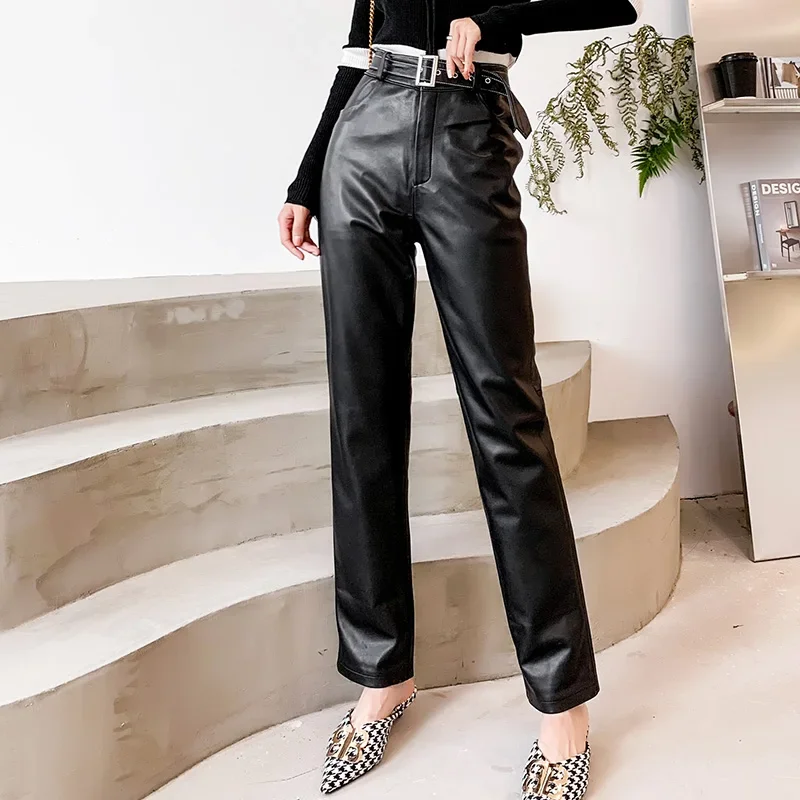 Tajiyane Genuine Leather Pants Leather Trousers Women's Autumn Winter High Waist Sheepskin Casual Pants Straight Pants FCY179