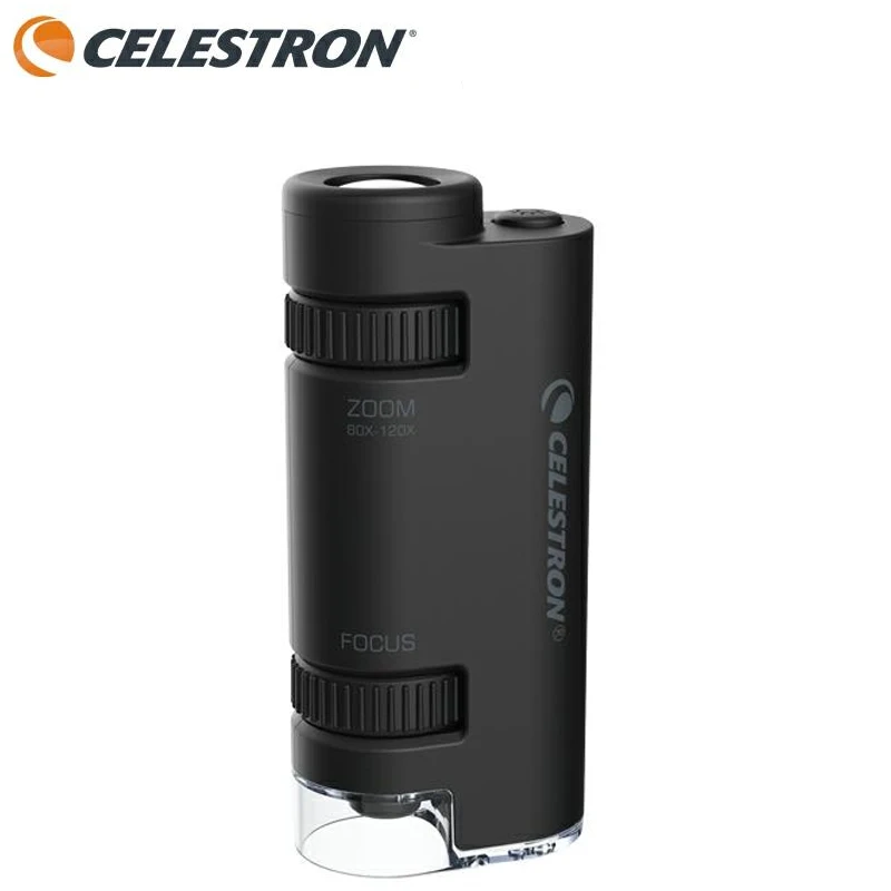 CELESTRON Portable Hand Monocular Microscope 60X-120X Stepless Zoom Microscope Light Source Focus on Easy for Beginner/Child