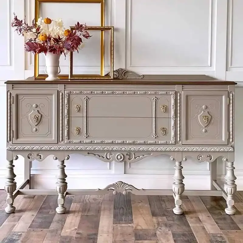 

French retro entrance cabinet Small apartment entry, partition dining side cabinet Living room solid wood decorative cabinet6220