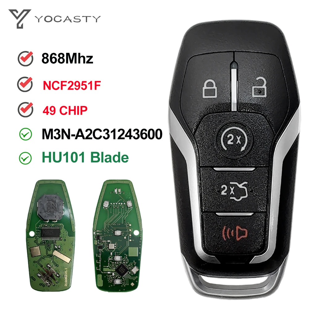 

YOCASTY M3N-A2C31243600 For Ford Mustang Taurus F-450 F-150 Explorer Edge Mondeo Fusion Remote Car Key Fob 902/868MHz NCF2951F