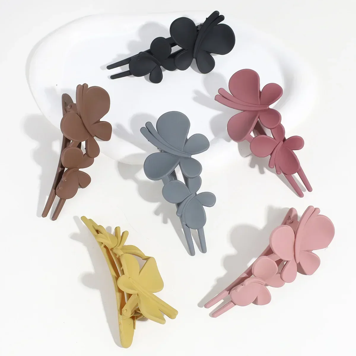 Double Butterfly Duckbill Clip Women Girls Elegant Hair Clips Back Head Temperament Ponytail Clip Hairpin Frosted Duckbill Clip