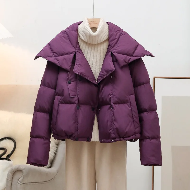 Women Short Thickened Warm Double Breasted Down Puffer Jacket Women 2024 New Fashion Casual Winter White Duck Down Coat Female