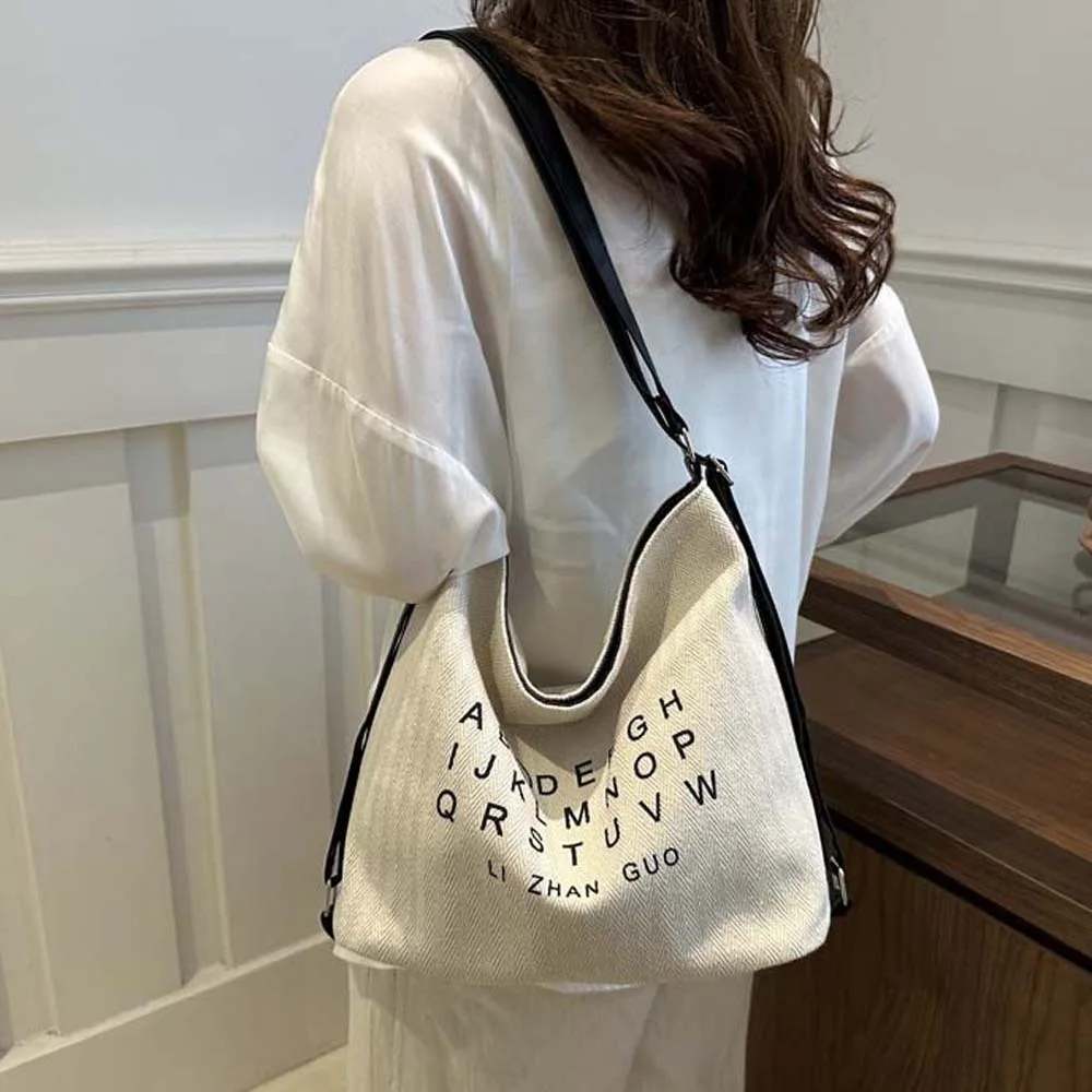 

Polyester Letter Printed Handbags Portable Backpack Three Uses Canvas Bag Multipurpose Soft Retro Street Crossbody Bag School