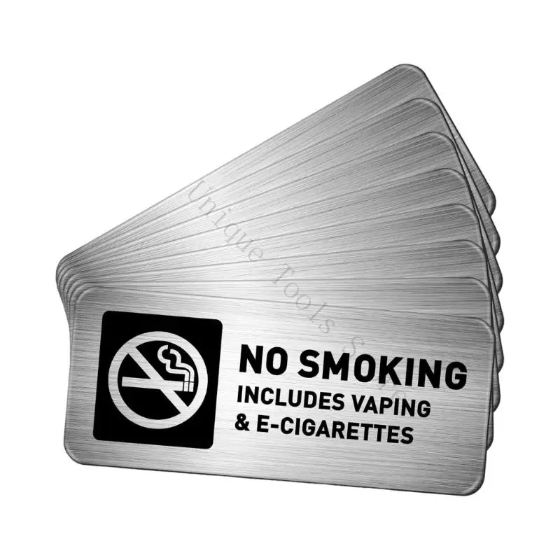 M89A Pack of 4/8 Metal No Smokes Signs Quick Adhesive Backing No Vaping Warning Marker for Homes Business Office Supplies