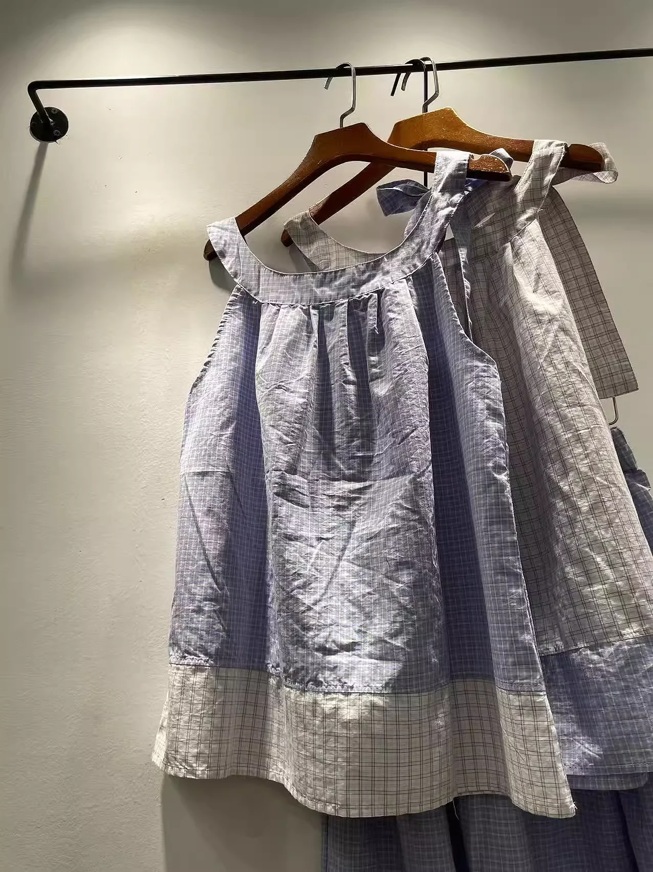 2025 Mori girl clothing Japan style sweet plaid patchwork shirts and blouses for women summer 100% cotton blue white check halte