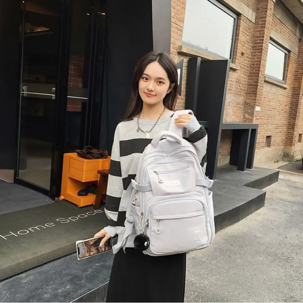 

Leisure Time Solid Color School Bags Nylon Large Capacity Backpack Bags Travel Backpack Student