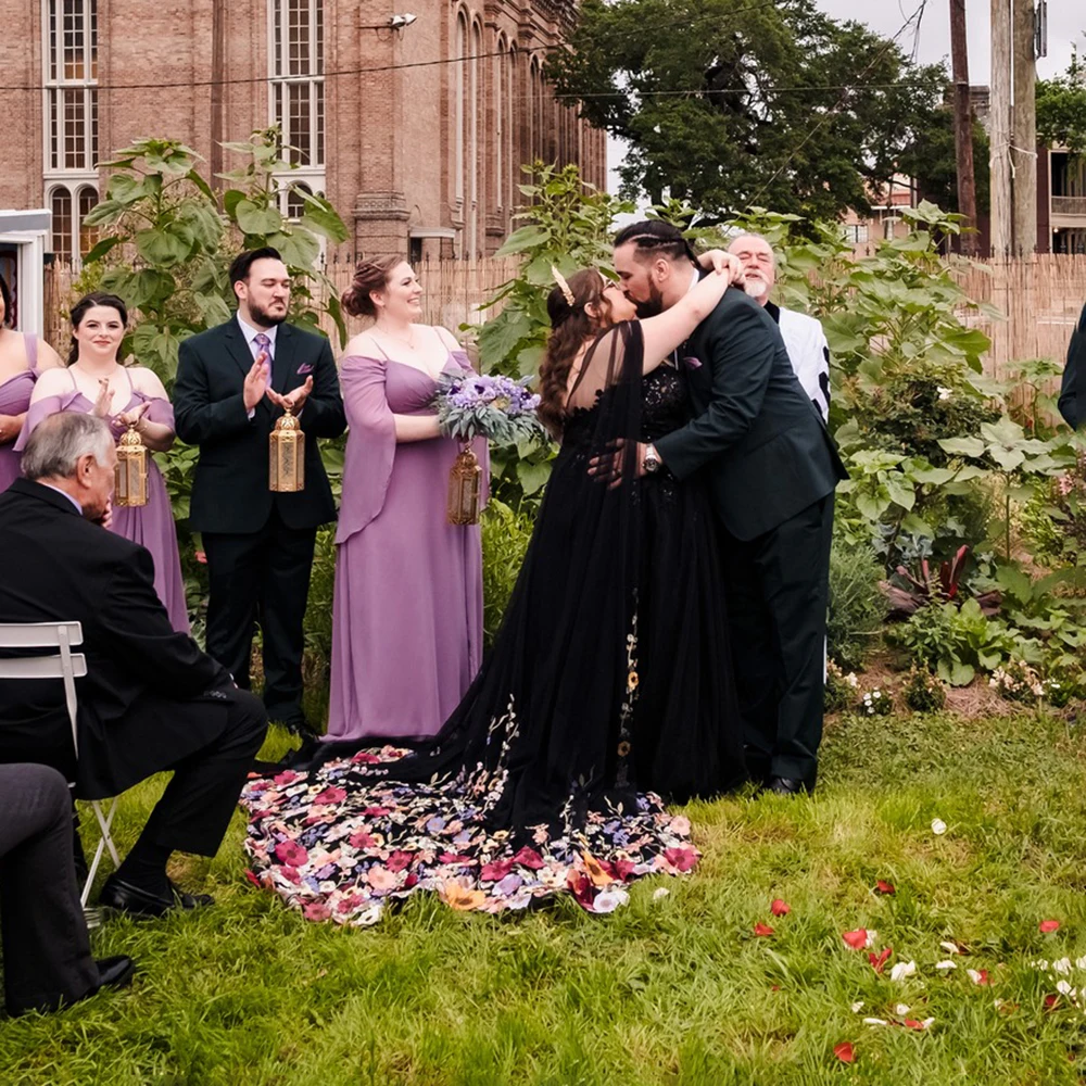 أسود تول فاخر ملون الحجاب حديقة زهرة الدانتيل صدفي ثلاثية الأبعاد كيب متعدد الألوان الحجاب طبقة واحدة الزفاف الرأس مخصص