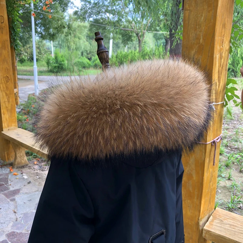 Winter Real Fur Collar Raccoon Luxery Scarf Furry Neck Warmer Women Men Fluffy Natural Fur Shawl Fur Trim Coat Hood Scarves