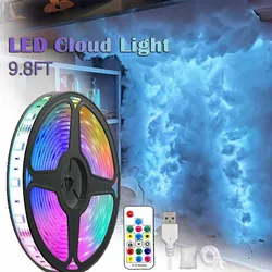 LED 3D Lightning Cloud Light Strip 9.8FT Wtyczka USB Pilot Możliwość przyciemniania Kolorowa atmosfera Dekoracja sypialni Lampka nocna