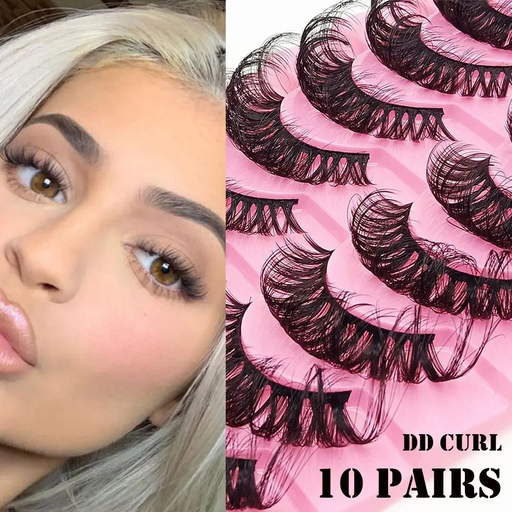 10 paia di ciglia naturali lunghe volumi sottili Russia volume ciglia finte DD Curl visone finto