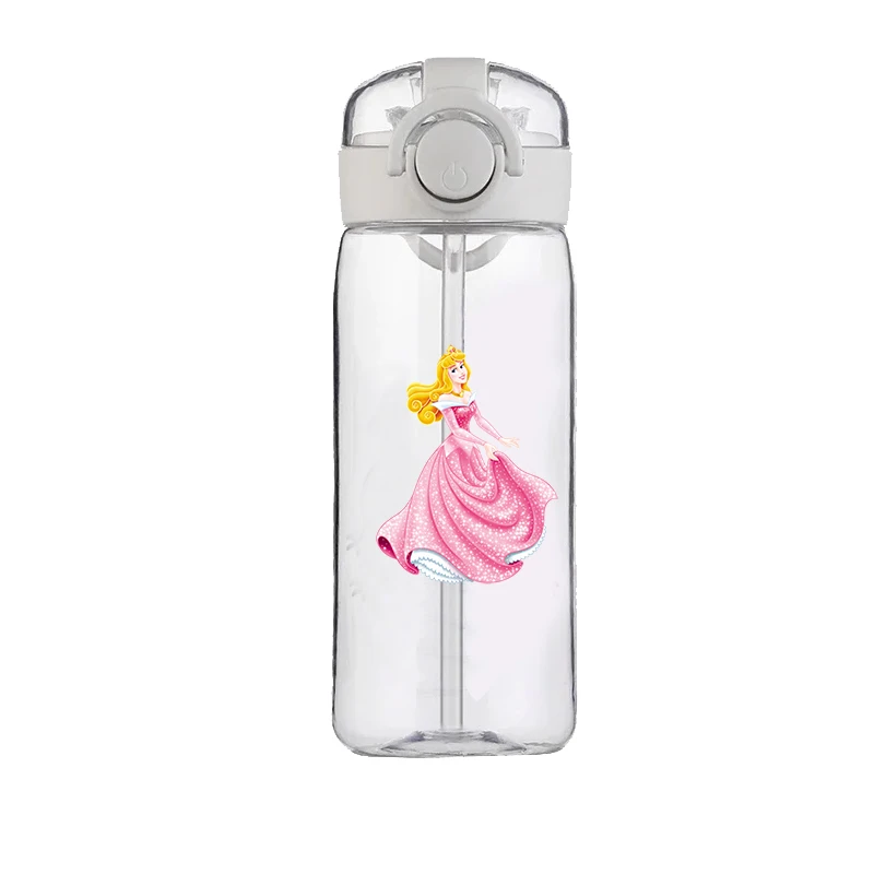 Disney Cute Soft Straw Water Cup 400ML Snow White Convenient Silicone Straw Drinking Bottle Outdoor Leak Proof School Water Cup