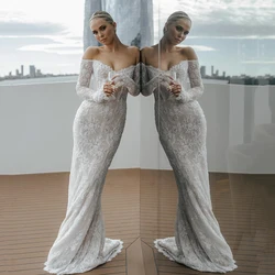 Eightree Elegant Mermaid Wedding Dresses Boho Long Sleeves Lace Bridal Dress White Backless Evening Wedding Gowns Customized