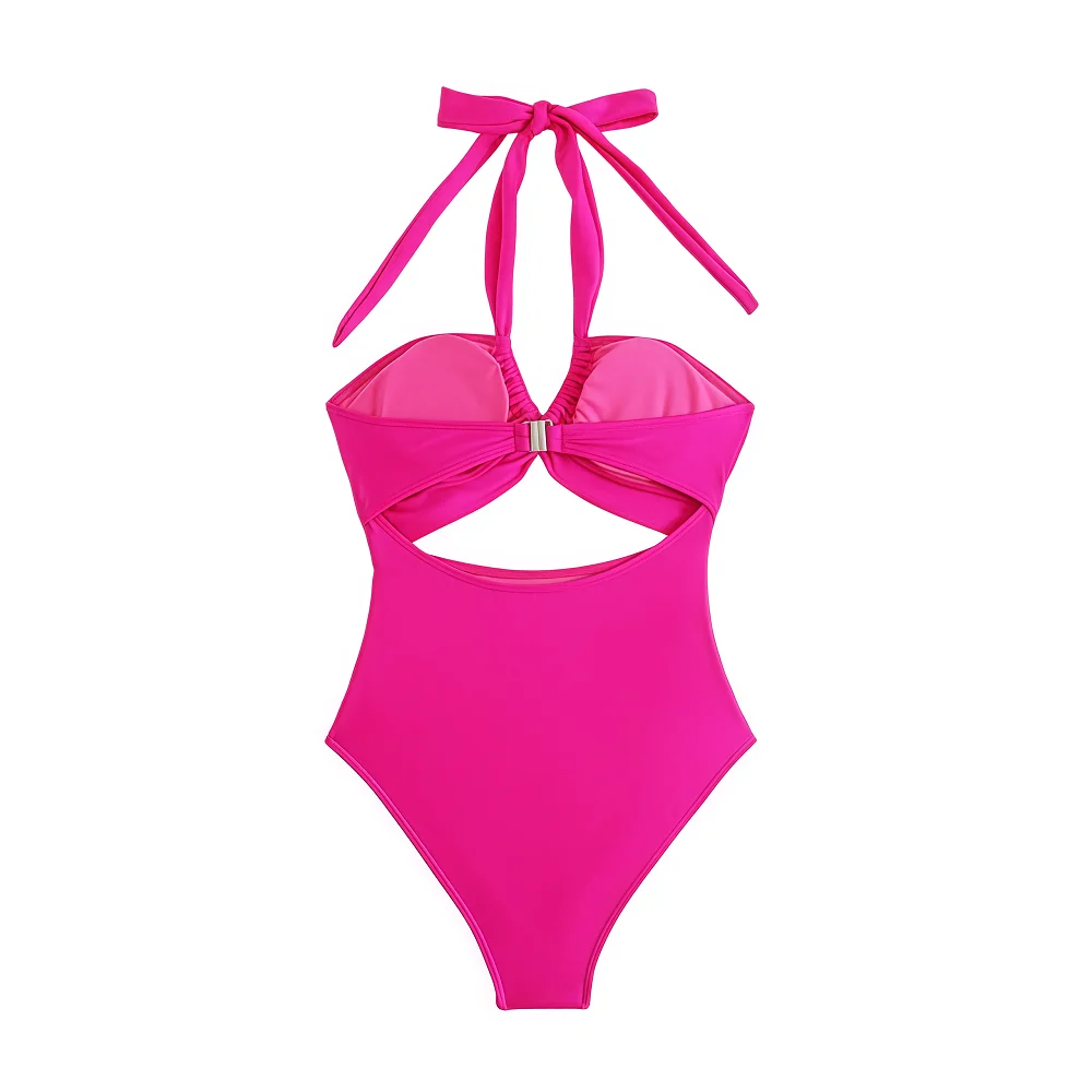 Einteiliger Badeanzug für Damen mit tropischem Blumenmuster, Neckholder-Strandkleid, sexy Bikini-Badeanzug mit Bauchkontrolle für den Sommerurlaub 2025,