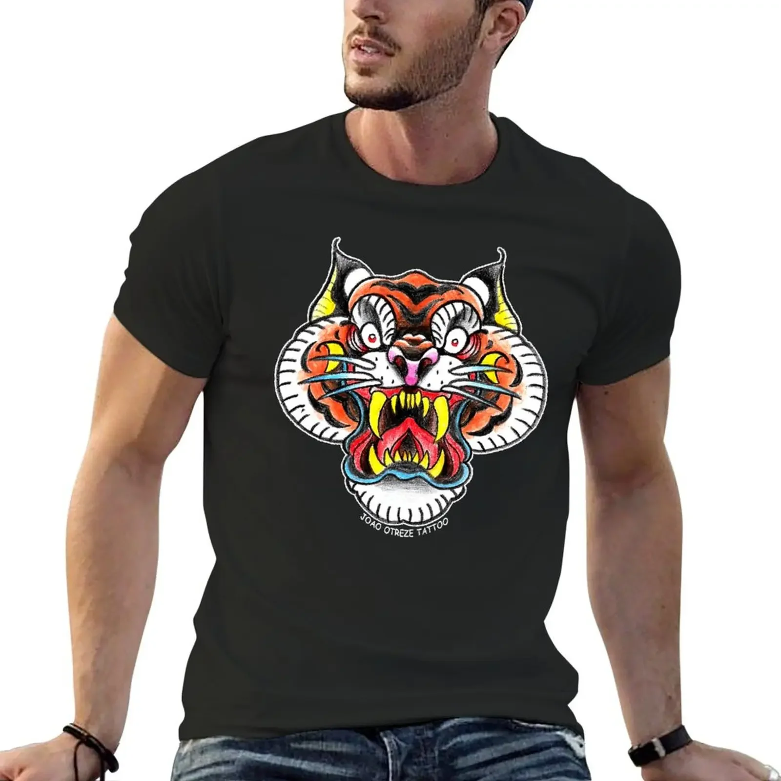 

tiger vintage tattoo oldschool T-Shirt graphic t shirts blue archive cotton graphic tees t shirt for men