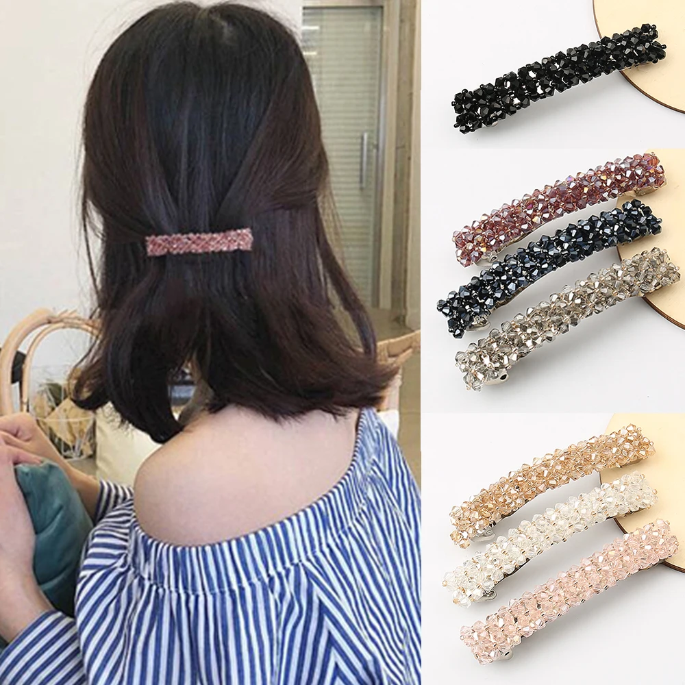 8cm New Korean Elegant Hairpins Ponytail spring clipCrystal Rhinestone Barrettes Hair Clips For Women Girls Hair Accessories