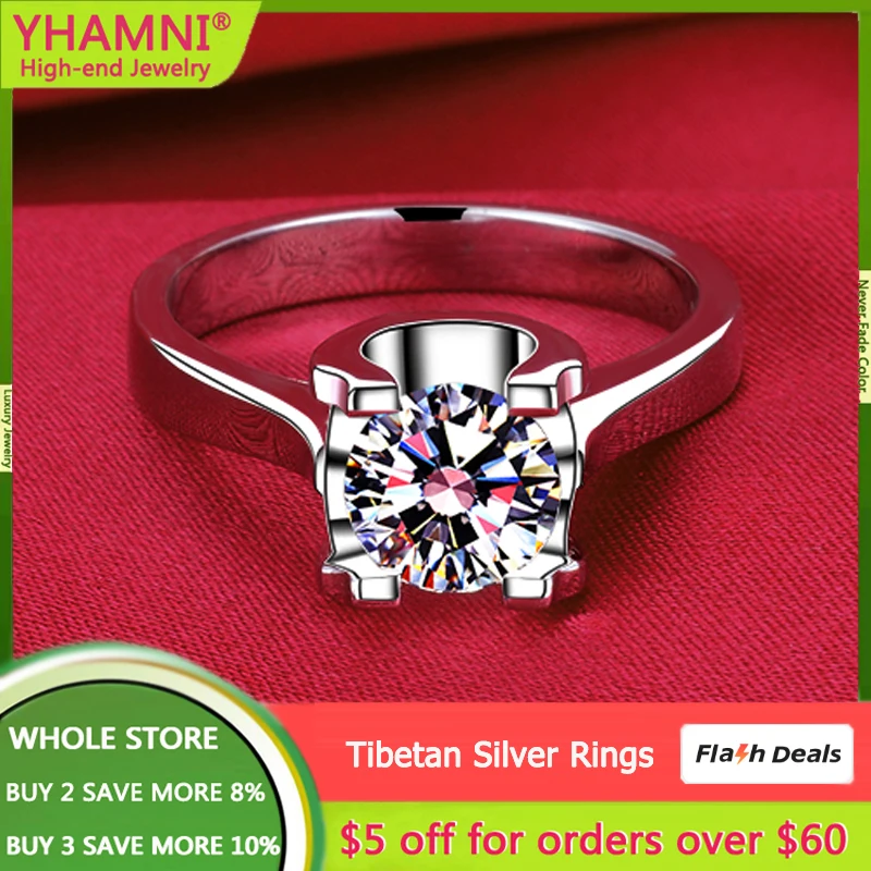 Original Pure White Gold Color Tibetan Silver Rings for Women Solitaire Natural CZ Zircon Engagement Wedding Band Bridal Jewelry