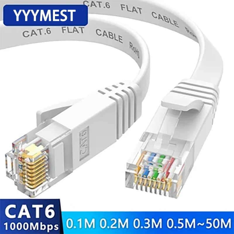 High Speed White Flat Ethernet Network Cable CAT6 Flat LAN RJ45 1000Mbps 0.5M 1M 1.5M 2M 3M 5M 10M 30M Cord for PC Laptop