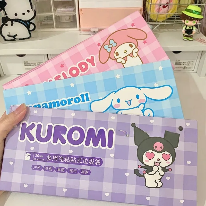 Sanios Kuromi Anime Kawaii Box Mounted sacchetto della spazzatura adesivo sacchetto della spazzatura essenziale ad alta capacità per banchi di scuola regalo di natale