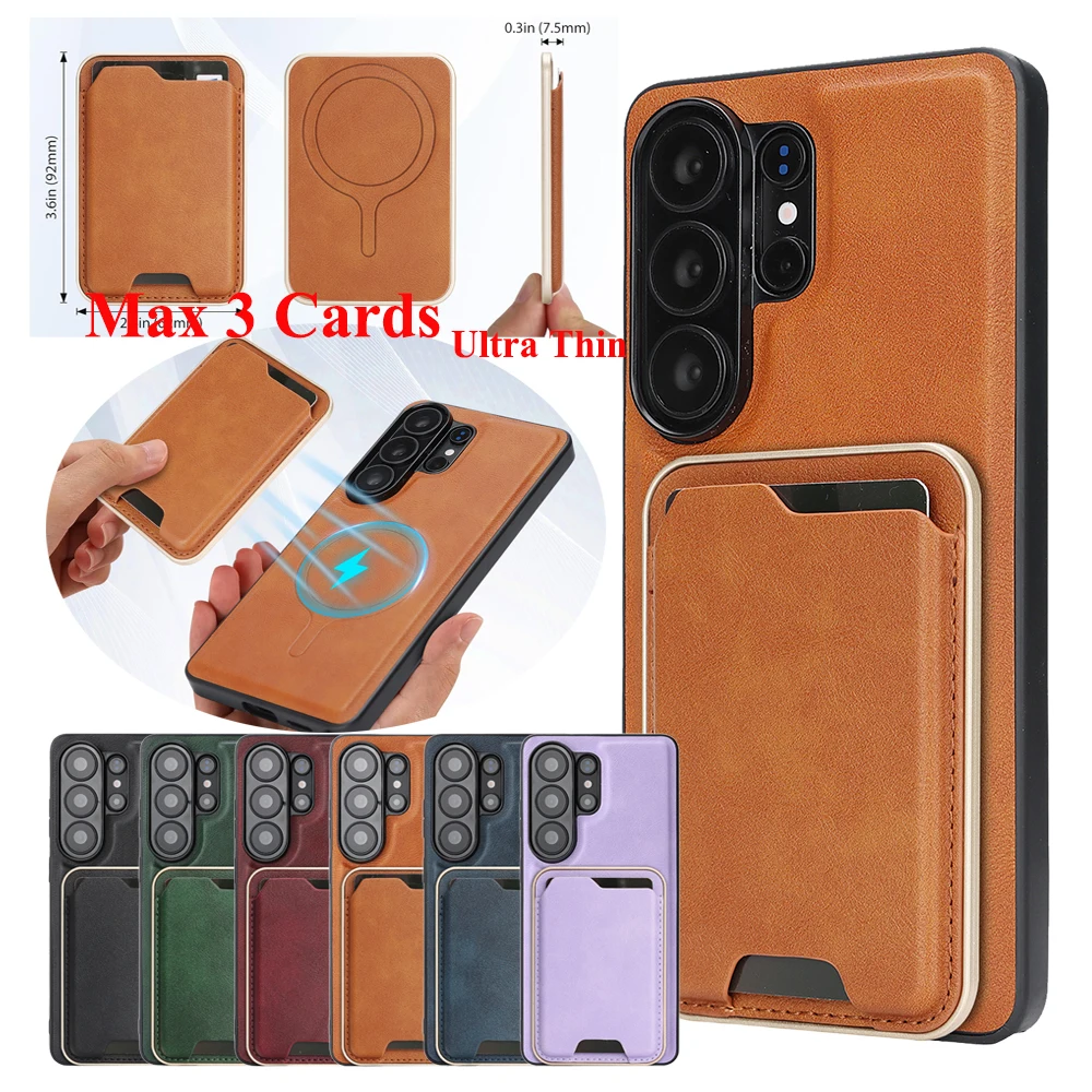 2-in-1-Ledertasche für Samsung Galaxy S26 S25 Ultra S24 Plus S23 S26U S25U, kabelloses Laden, ultradünne Kartenfächer