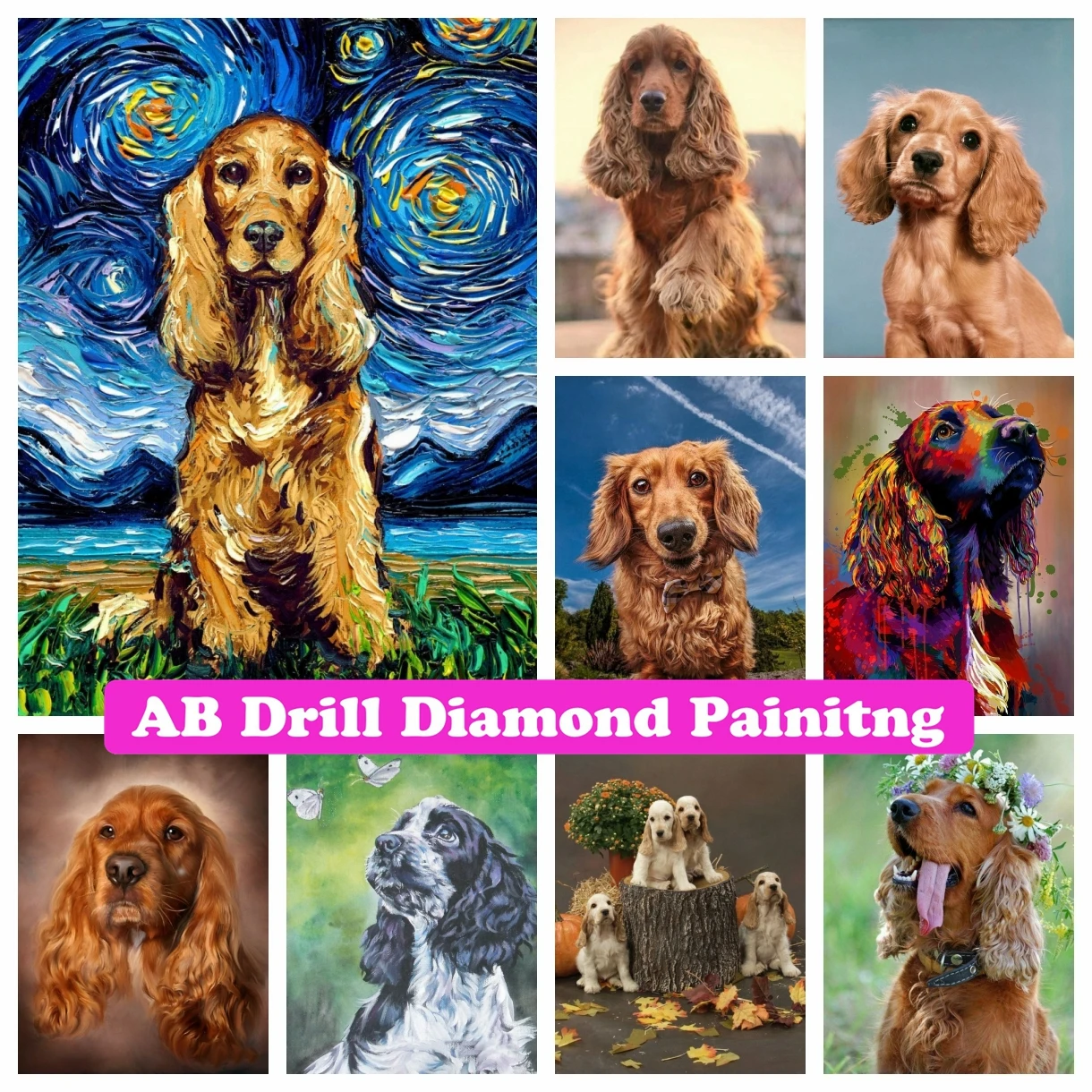 Pet Dog British Cocker Spaniel 5D DIY AB Drills Diamond Painting Cross Stitch Cute Animals Mosaic Rhinestone Hobby Home Decor