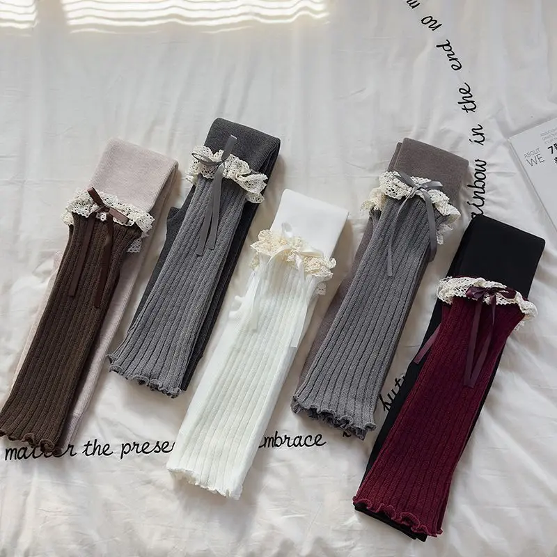Kids Girls Cute Lace Stitching Tights Velvet Pantyhose 2025 New Autumn Winter Cotton Clothing False Two-piece Warm Leggings