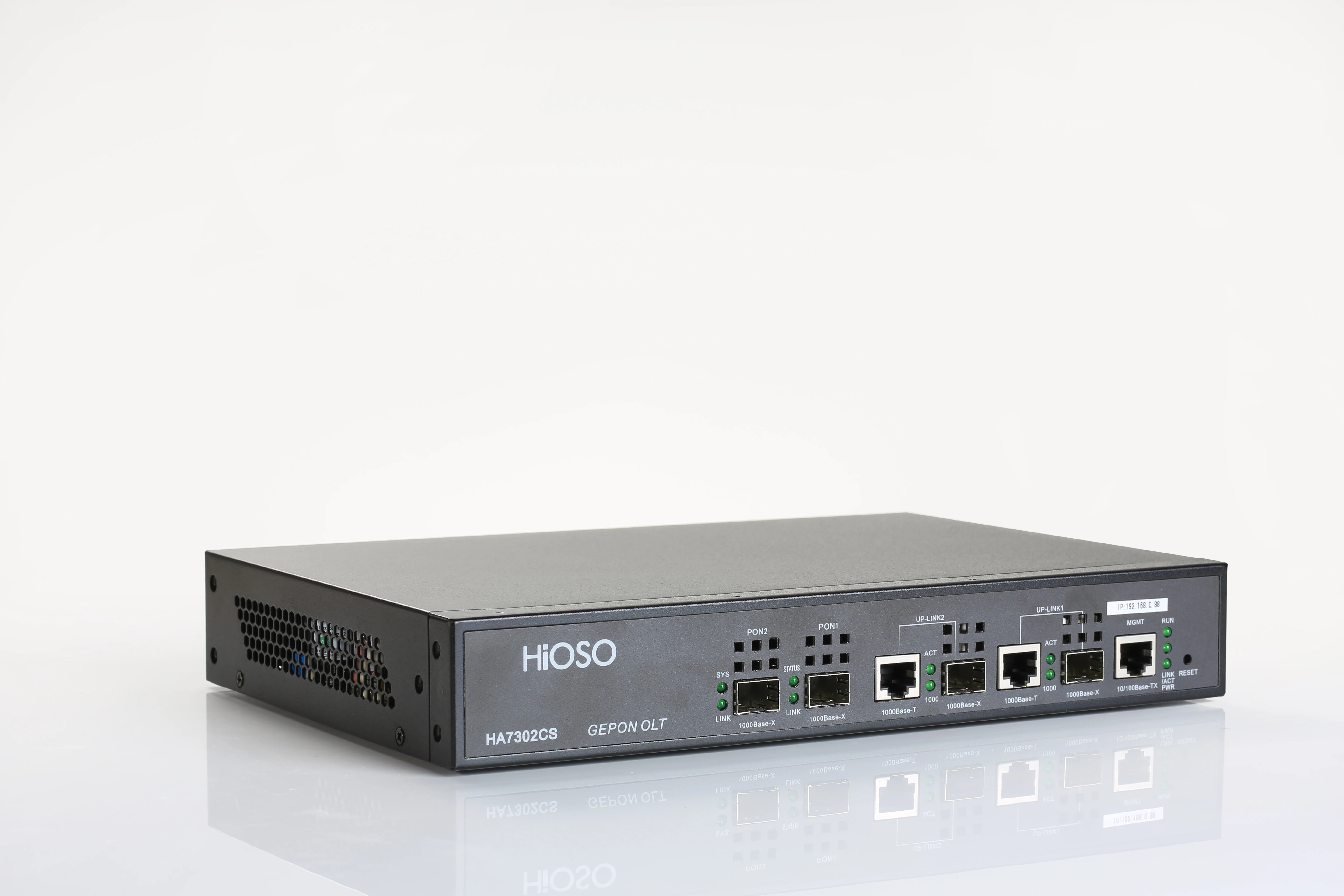 HiOSO คุณภาพสูงกล่องพิซซ่า 2PON OLT HA7302CS สนับสนุน WEB SNMP EPON HiOSO Optical Line Terminal 1:126 แต่ละพอร์ตรวม 256 Onus