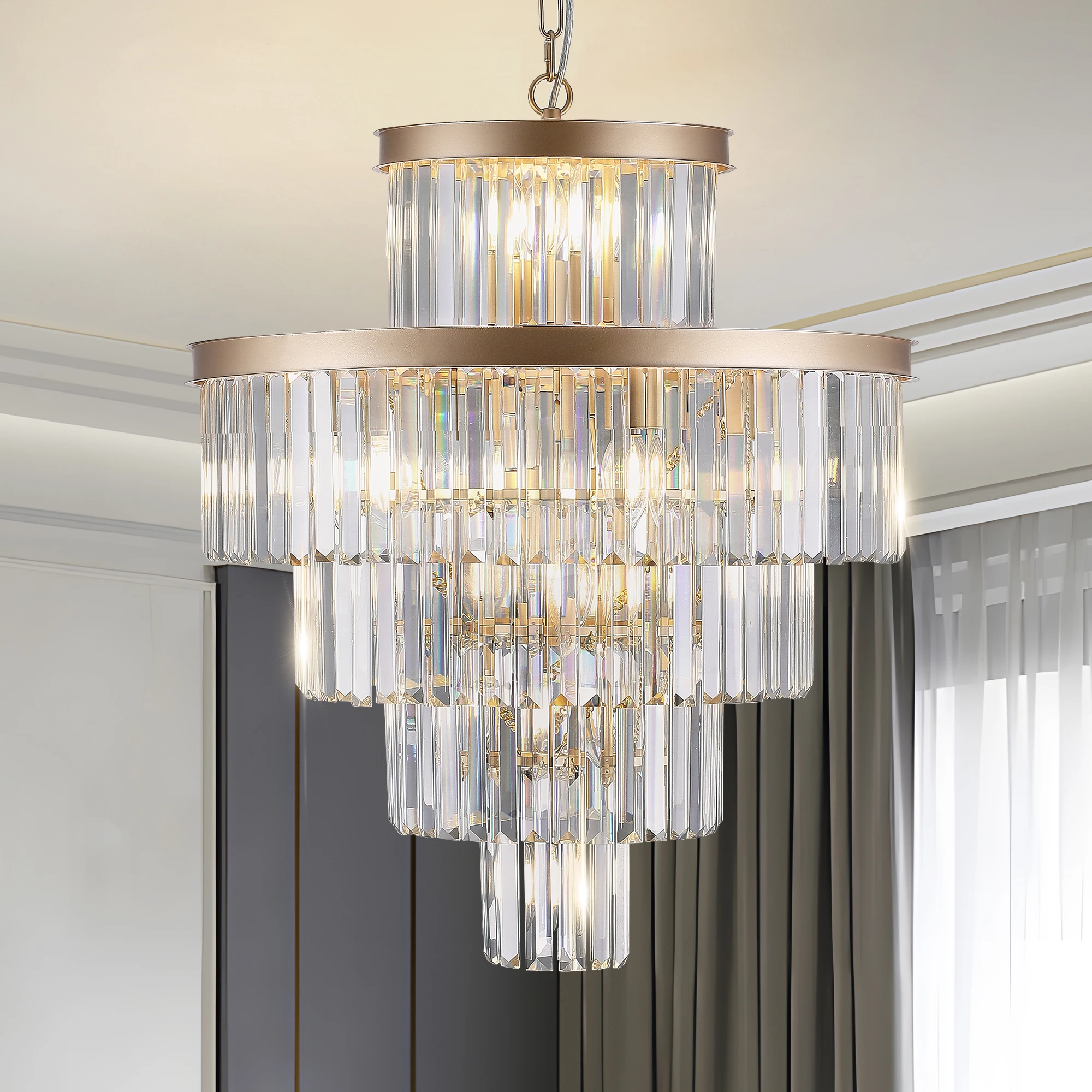 Golden Luxury Crystal Chandelier Modern Chandeliers Lights Fixture Hanging Pendant Light Fixture Dia 23.6 Inch