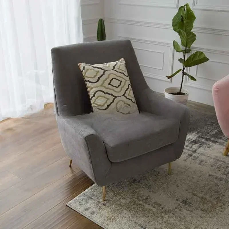 Nordic velvet sofa chair furniture stainless steel leisure single sofa club reception and negotiation
