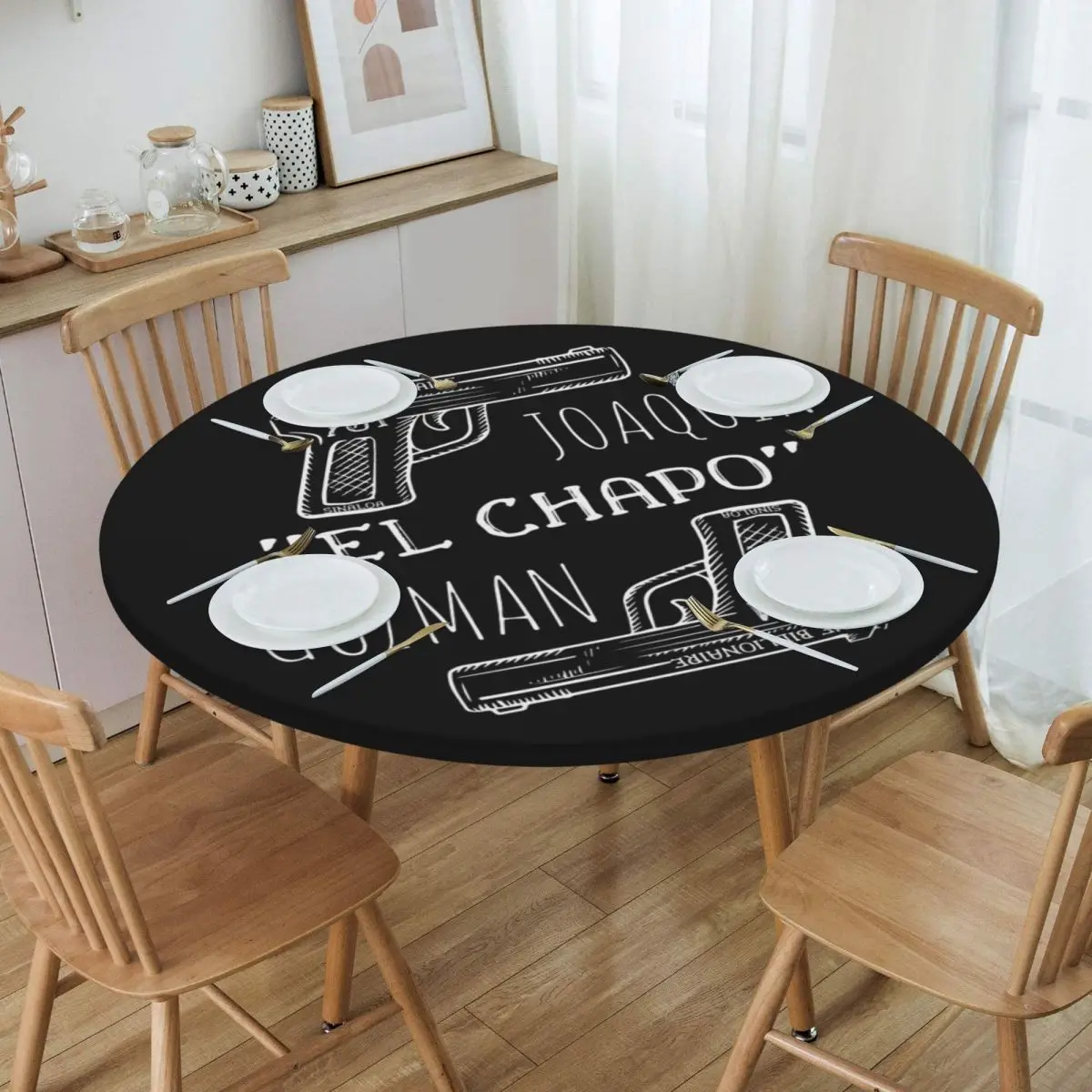 Joaquin El Chapo Guzman Narcos Crime TV Pablo Escobar Round Tablecloth Oilproof Table Cloth Kitchen Events Dining Table Cover