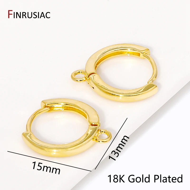 18K Gold Plated Brass Earring Hooks with Loop Round Ear Wires Huggie Hoop Earrings For DIY Dangle Earring Making Findings