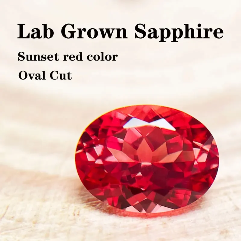 

Natural Sunset Red Color Lab Grown Sapphire Oval Shape Charms Gemstones Advanced Jewelry Rings Earrings Making Wih Certificate