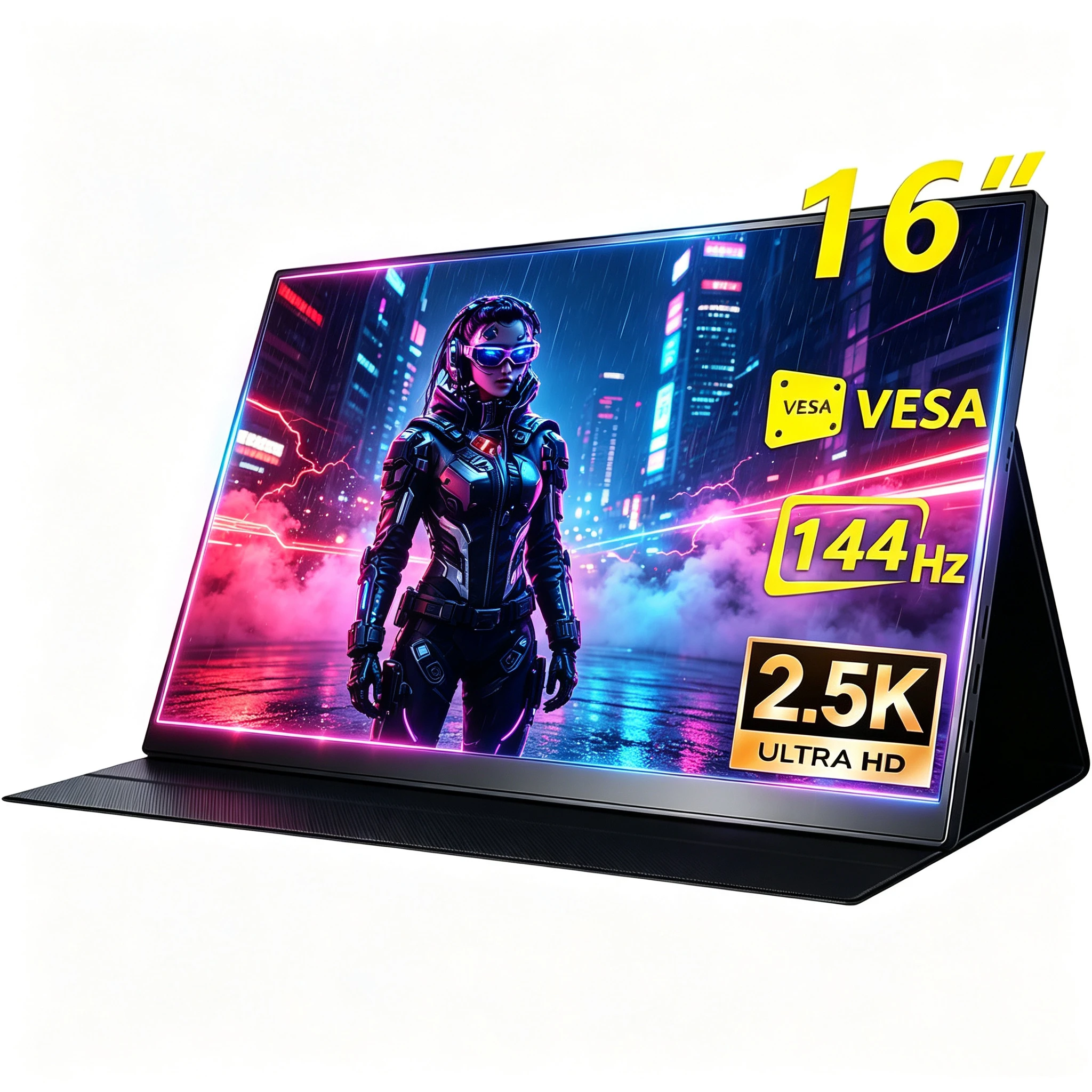 16-inch 2K Portable Monitor 2560*1600 IPS Screen 144Hz HDR HDMI&USB-C Travel Gaming External Display For Steam Deck Laptop PS4/5