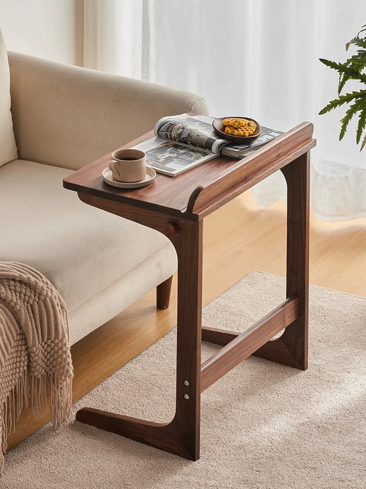 Black walnut all-solid wood sofa side table movable small coffee table simple study computer desk bedside bedside table