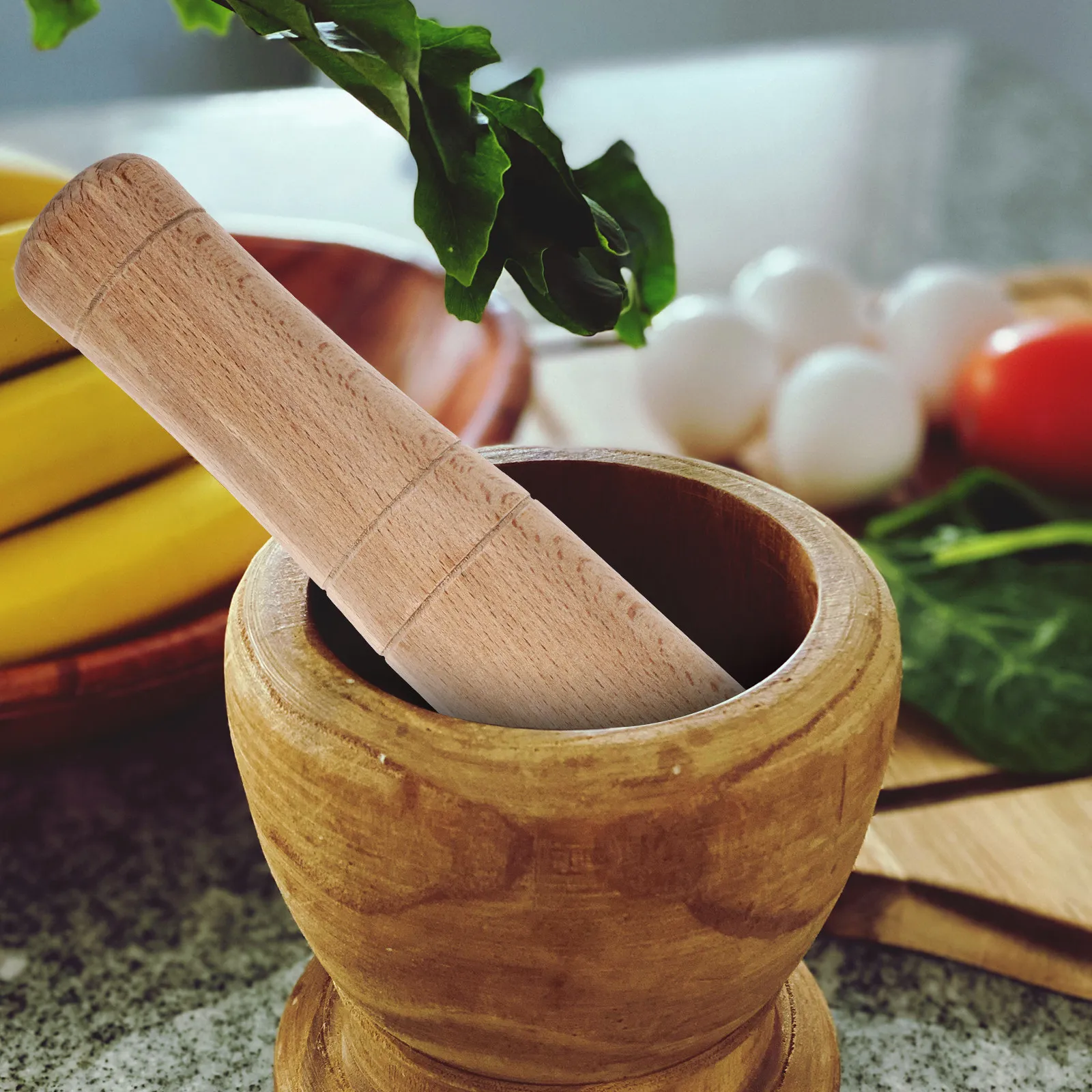 Pilón de Madera Natural Ergonómico con Mango Largo para Moler Ajo, Triturador Rápido de Alimentos, Utensilio de Cocina Multiusos, Gadget de Cocina