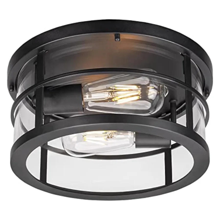 

Flush Mount Ceiling Light 11.6 Inch Industrial Ceiling Light Fixture Outdoor Indoor Close to Ceiling with Clear Glass Shade for