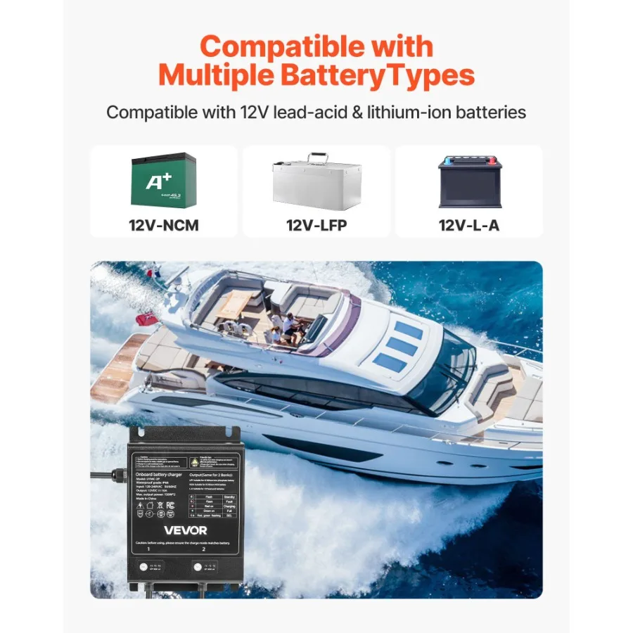 2バンク10A 12Vスマートマリンバッテリーチャージャー、オンボードIP68防水、ボート/RV用