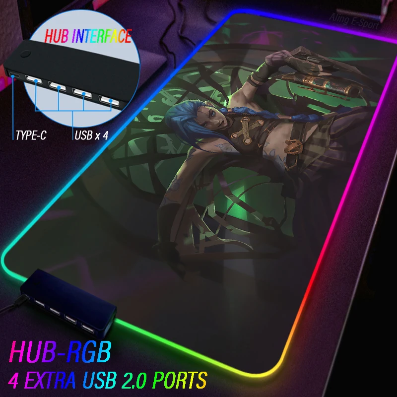 

League of Legends Arcane игровой RGB мышка с подсветкой Pad 4 концентратор USB Type C LOL JINX VI Silco светодиодный коврик для ноутбука, Настольный коврик, коврик на запястье