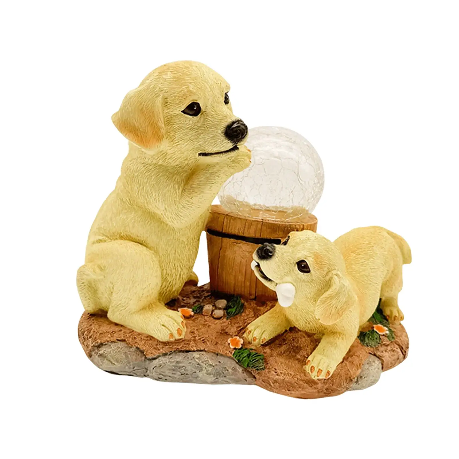 Cartoon Fairy Garden Puppy Solar Statue Yard Art for Lawn Tabletop Swim Pool