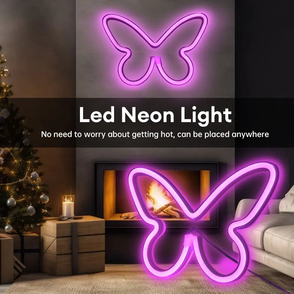 LED Butterfly Neon Light USB Butterfly Wall Hanging Lamp Night Lights For Room Christmas Party Wedding Party Bedroom Decoration