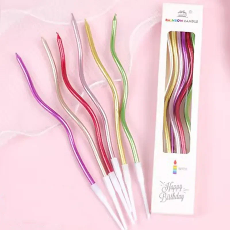 6PCS  Birthday Curved Cake Candles  Baby Shower Gender Reveal Cupcake Decorating Candle Toppers Wedding Party Decorative