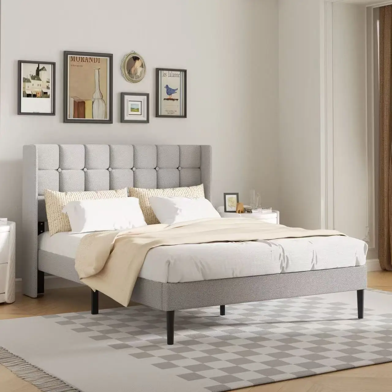 

!@Solid Wood Modern Bed Frame Space Saving Eco-Friendly Durable for Home Use